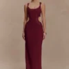Angelique Beaded Crepe Maxi Dress – Wine