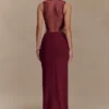 Angelique Beaded Crepe Maxi Dress – Wine