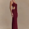 Angelique Beaded Crepe Maxi Dress – Wine