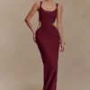Angelique Beaded Crepe Maxi Dress – Wine