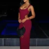 Angelique Beaded Crepe Maxi Dress – Wine