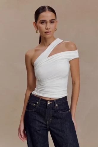 Anna One Shoulder Modal Top – White