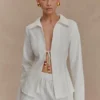 Annalee Cotton Beaded Tie Shirt – White