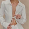 Annalee Cotton Beaded Tie Shirt – White