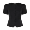 Anne Short Sleeve Satin Top – Black