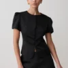 Anne Short Sleeve Satin Top – Black