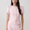 Anne Short Sleeve Satin Top – Pale Pink