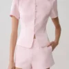 Anne Short Sleeve Satin Top – Pale Pink