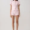 Anne Short Sleeve Satin Top – Pale Pink