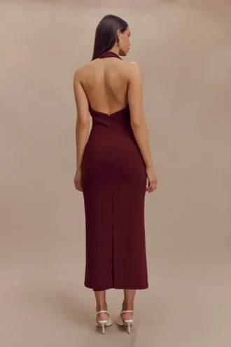 Annita Crepe Halter Midi Dress – Merlot