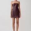 Anouk Faux Leather Strapless Mini Dress – Merlot