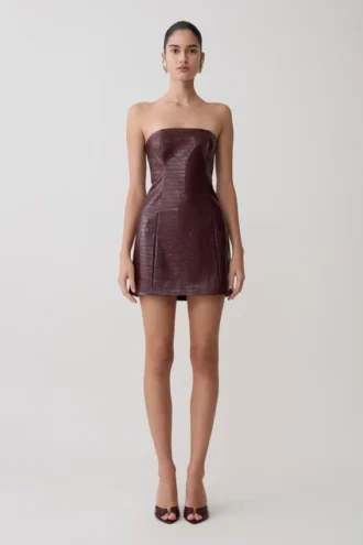 Anouk Faux Leather Strapless Mini Dress – Merlot