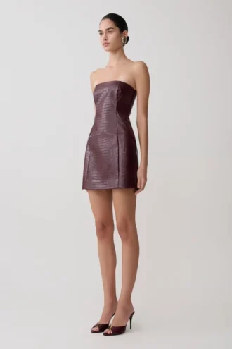 Anouk Faux Leather Strapless Mini Dress – Merlot