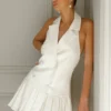 Antoinette Pleated Mini Dress – Ivory Antoinette Pleated Mini Dress – Ivory