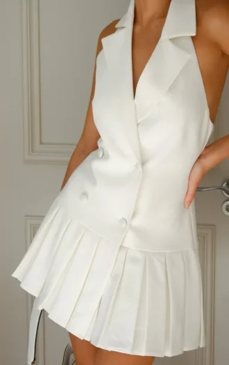 Antoinette Pleated Mini Dress – Ivory