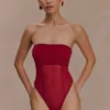 Aoife Strapless Mesh Bodysuit – Raspberry