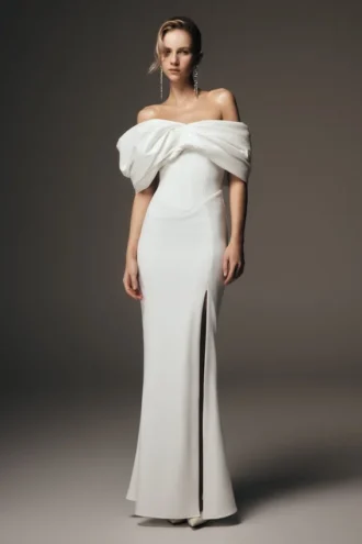 Aphrodite Off Shoulder Crepe Gown – Ivory