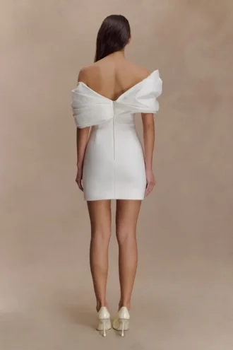 Aphrodite Off Shoulder Crepe Mini Dress – Ivory