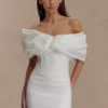 Aphrodite Off Shoulder Crepe Mini Dress – Ivory