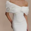 Aphrodite Off Shoulder Crepe Mini Dress – Ivory