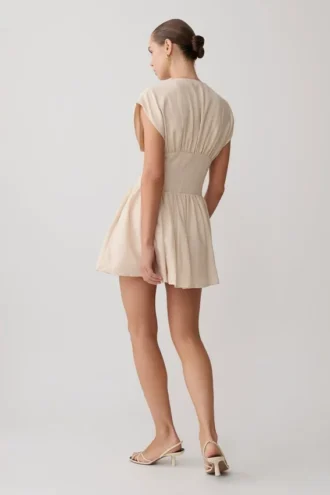 Arabella Cinched Waist Linen Mini Dress – Natural