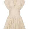Arabella Cinched Waist Linen Mini Dress – Natural