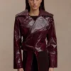 Archie Croc Faux Leather Cropped Jacket – Burgundy Archie Croc Faux Leather Cropped Jacket – Burgundy