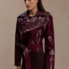 Archie Croc Faux Leather Cropped Jacket – Burgundy Archie Croc Faux Leather Cropped Jacket – Burgundy