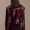 Archie Croc Faux Leather Cropped Jacket – Burgundy Archie Croc Faux Leather Cropped Jacket – Burgundy