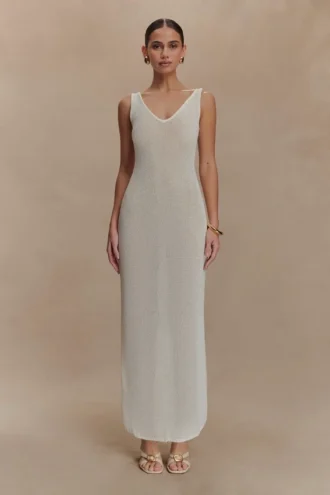 Ari Tape Yarn Knit Maxi Dress – White