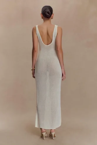 Ari Tape Yarn Knit Maxi Dress – White