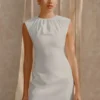 Ariana Pleated Neck Mini Dress – Ivory Ariana Pleated Neck Mini Dress – Ivory