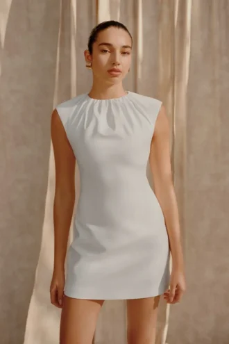Ariana Pleated Neck Mini Dress – Ivory