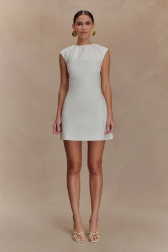 Ariana Pleated Neck Mini Dress – Ivory