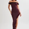 Arielle Off Shoulder Ruffle Midi Dress – Plum