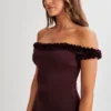 Arielle Off Shoulder Ruffle Midi Dress – Plum