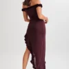 Arielle Off Shoulder Ruffle Midi Dress – Plum