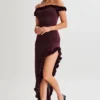 Arielle Off Shoulder Ruffle Midi Dress – Plum