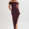 Arielle Off Shoulder Ruffle Midi Dress – Plum