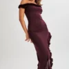 Arielle Off Shoulder Ruffle Midi Dress – Plum