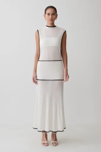 Aris Sleeveless Sheer Maxi Dress – Black/White