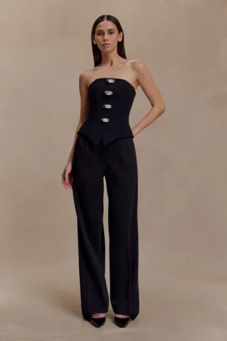 Fatima Satin Straight Leg Pant – Black