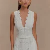 Arla Sleeveless Broderie Top – White