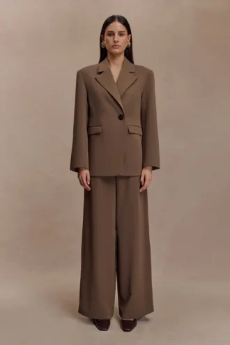 Arlo Wide Leg Suiting Trouser – Cacao Brown