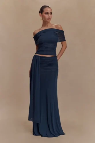 Arna Mesh Maxi Skirt – Midnight Blue