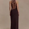 Arra Chiffon And Lace Halter Maxi Dress – Cacao Brown Arra Chiffon And Lace Halter Maxi Dress – Cacao Brown