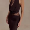 Arra Chiffon And Lace Halter Maxi Dress – Cacao Brown Arra Chiffon And Lace Halter Maxi Dress – Cacao Brown