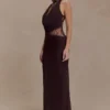 Arra Chiffon And Lace Halter Maxi Dress – Cacao Brown Arra Chiffon And Lace Halter Maxi Dress – Cacao Brown