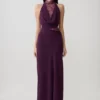 Arra Chiffon And Lace Halter Maxi Dress – Plum Arra Chiffon And Lace Halter Maxi Dress – Plum