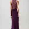 Arra Chiffon And Lace Halter Maxi Dress – Plum Arra Chiffon And Lace Halter Maxi Dress – Plum